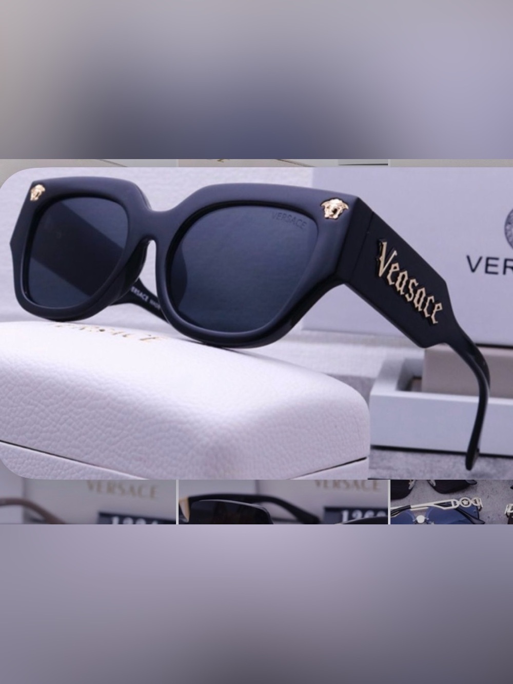 Versace Women's Black Sunglasses with Gold Logo Accents